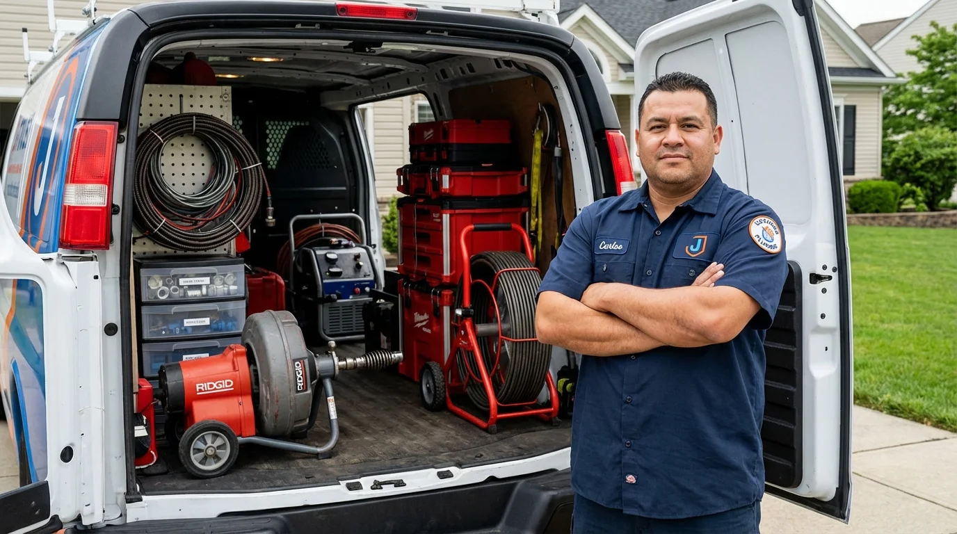 Professional drain cleaning equipment and Johns Plumbing LLC plumber in Waretown