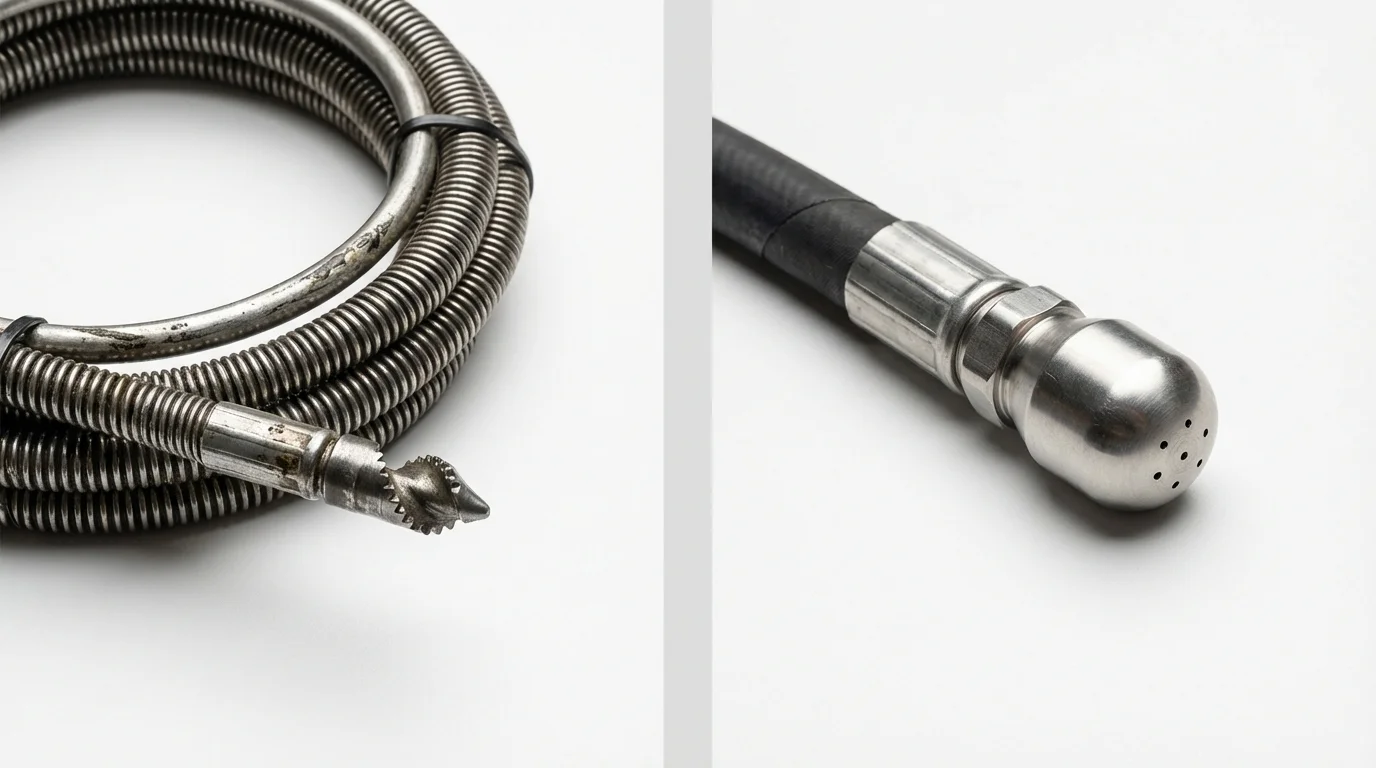 Drain snake cable and hydro jetting nozzle used for drain cleaning in Waretown, NJ