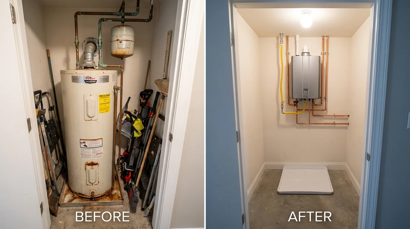 Tank water heater versus wall-mounted tankless unit comparison for Waretown, NJ homeowners