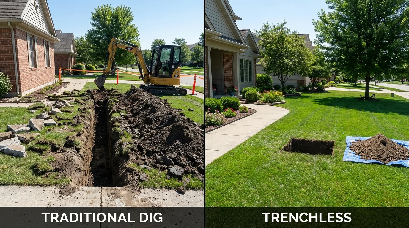 Trenchless sewer repair with minimal yard damage versus traditional excavation in Waretown, NJ